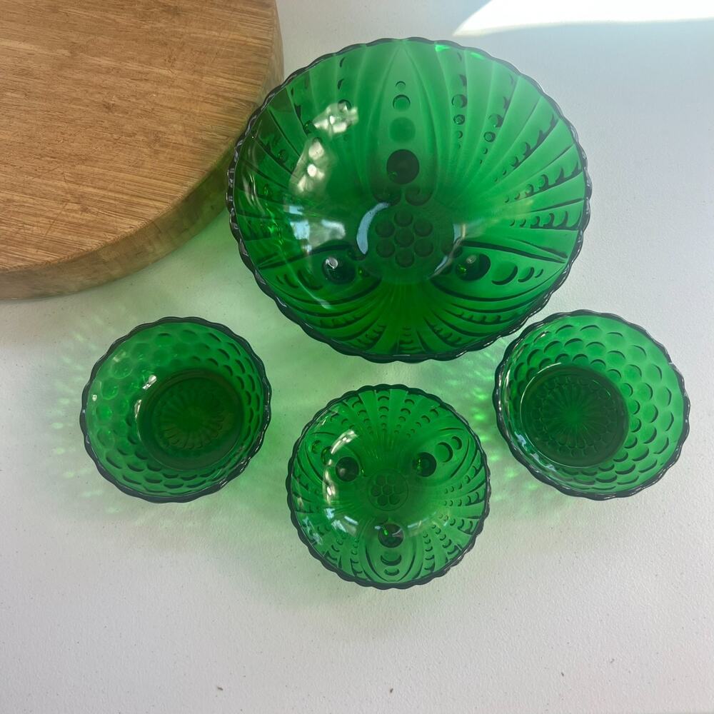 Vintage Anchor Hocking Bowl Set of 4 Forest Green Burple Salad Snack Chip Bowl